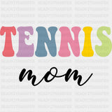 Tennis Mom, Retro Colorful - Tennis DTF Transfers ready2transfer Dark Color Design (See Imaging)