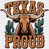 Texas Proud Bull & Cacti - States & Cities DTF Transfer