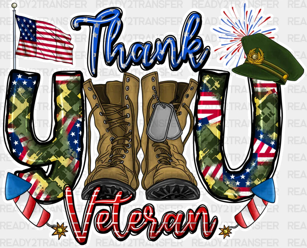 Thank You Veteran Fireworks Design - Army Dtf Transfer Adult Unisex S & M (10’’) / Light Color