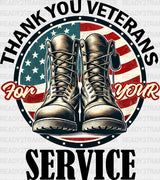 Thank You Veterans For Your Service - Army Dtf Transfer Adult Unisex S & M (10’’) / Dark Color