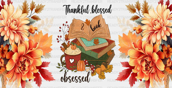 Thankful Blessed And Book - Fall Cup Wrap UV Sticker Permanent UV DTF Decal