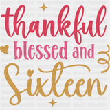 Thankful Blessed And Sixteen - Sweet 16 DTF Transfers ready2transfer