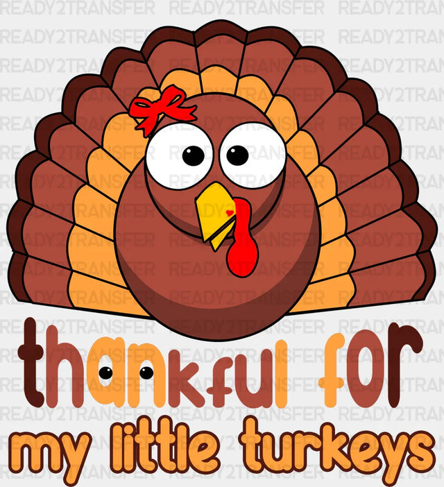 Thankful For My Turkeys Red Ribbon - Thanksgiving Dtf Transfer Adult Unisex S & M (10’’) / Dark