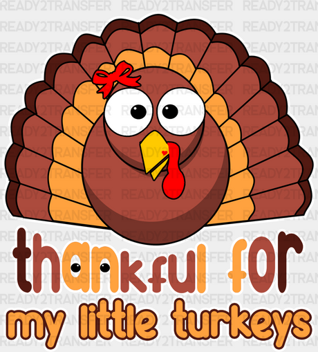 Thankful For My Turkeys Red Ribbon - Thanksgiving Dtf Transfer Adult Unisex S & M (10’’) /