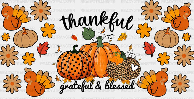 Thankful Grateful And Blessed - Fall Cup Wrap Uv Sticker Permanent Dtf Decal