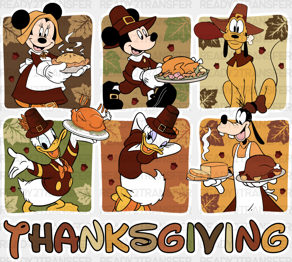 Thanksgiving Mickey Mouse Characters - Dtf Transfer Adult Unisex S & M (10’’) / Light Color