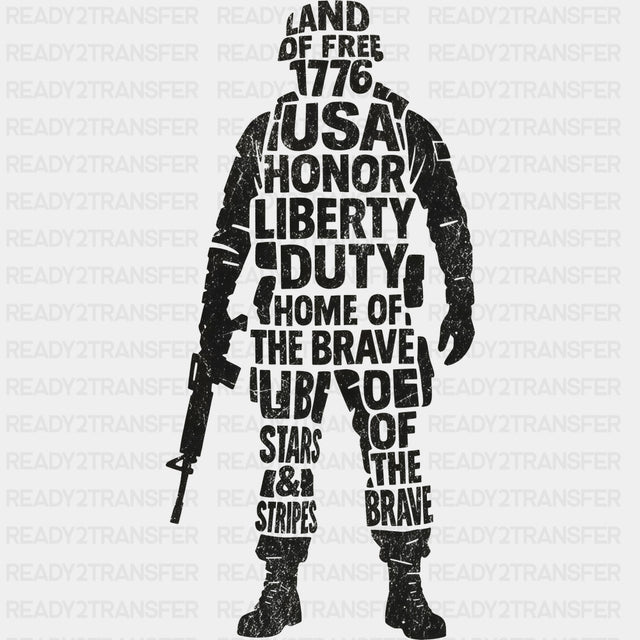 The Land of the Free and the Home of the Brave - Army DTF Transfers - Adult Unisex - S & M (10’’) / Dark Color Design