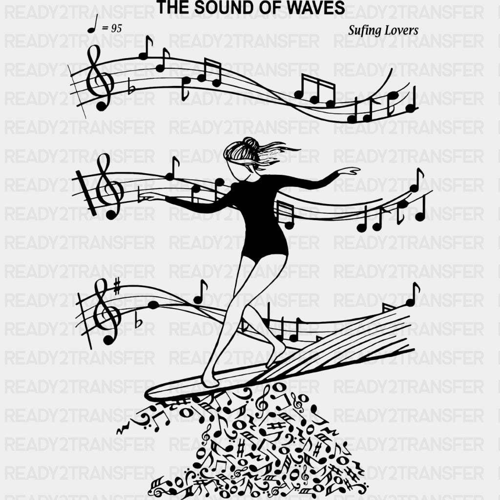The Sound Of Waves - Surfing DTF Transfers ready2transfer Dark Color Design (See Imaging)