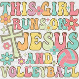 This Girl Runs On Jesus And Volleyball, Retro - Volleyball DTF Transfers ready2transfer