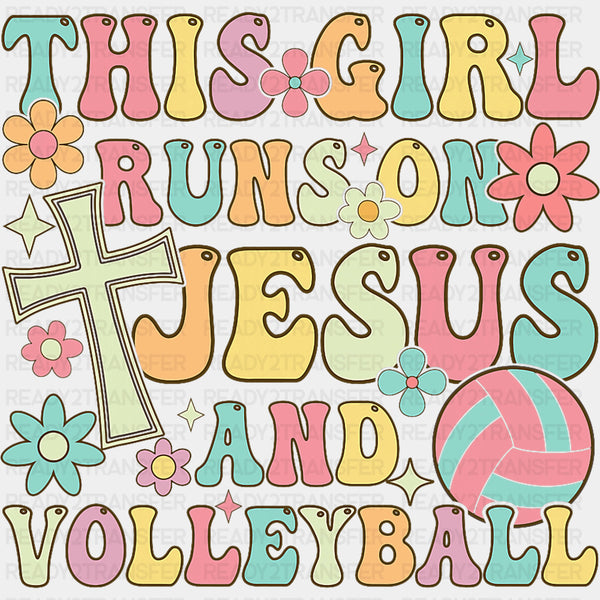 This Girl Runs On Jesus And Volleyball, Retro - Volleyball DTF Transfers