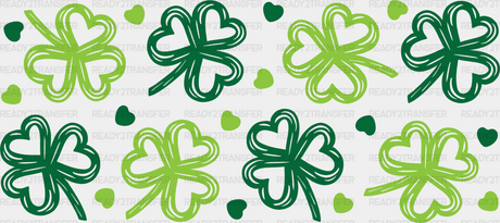 Three Leaf Clover Green Heart - St Patrick Cup Wrap Uv Sticker Permanent Dtf Decal