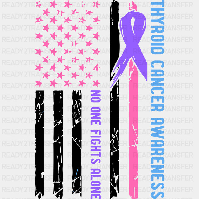 Thyroid Cancer Awareness No One Fights Alone - Thyroid Cancer DTF Transfers - Adult Unisex - S & M (10’’) / Dark Color
