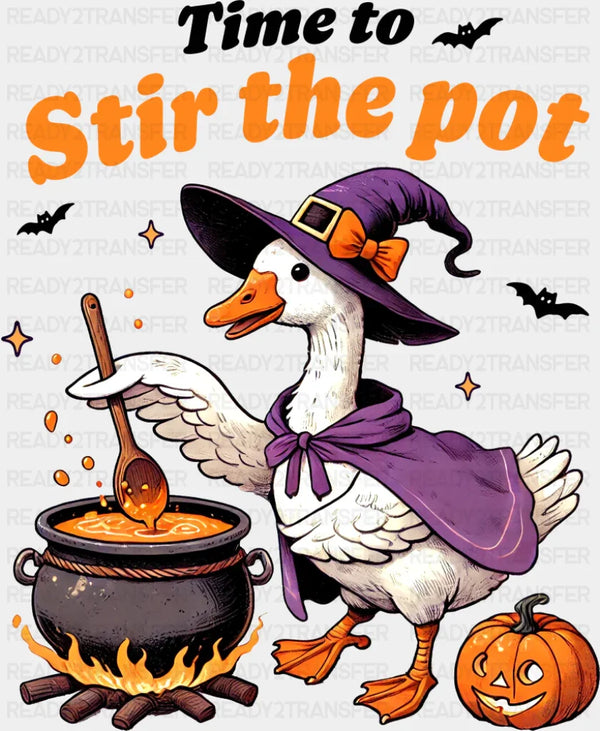 Time To Stir The Pot B&W - Halloween DTF Transfer