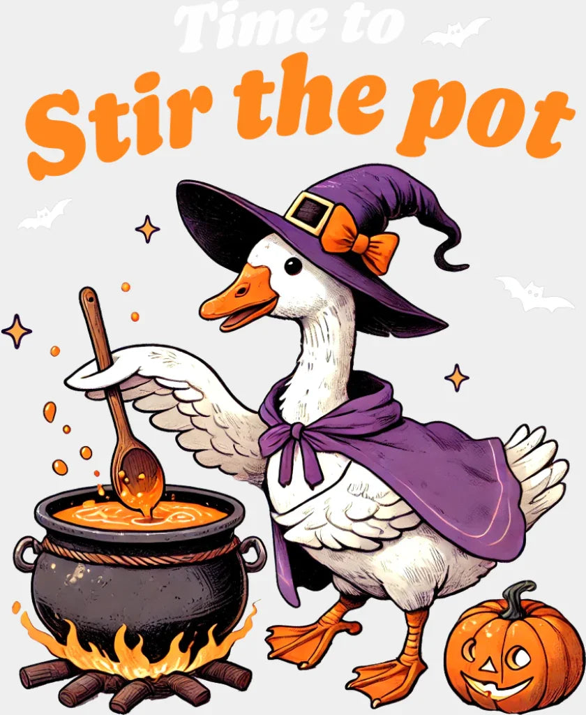 Time To Stir The Pot B&W Halloween DTF Transfer Adult Unisex S & M (10’’) / Light Color Design (See Imaging)