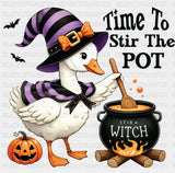 Time To Stir The Pot Cute Goose - Halloween DTF Transfer ready2transfer Dark Color Design (See Imaging)