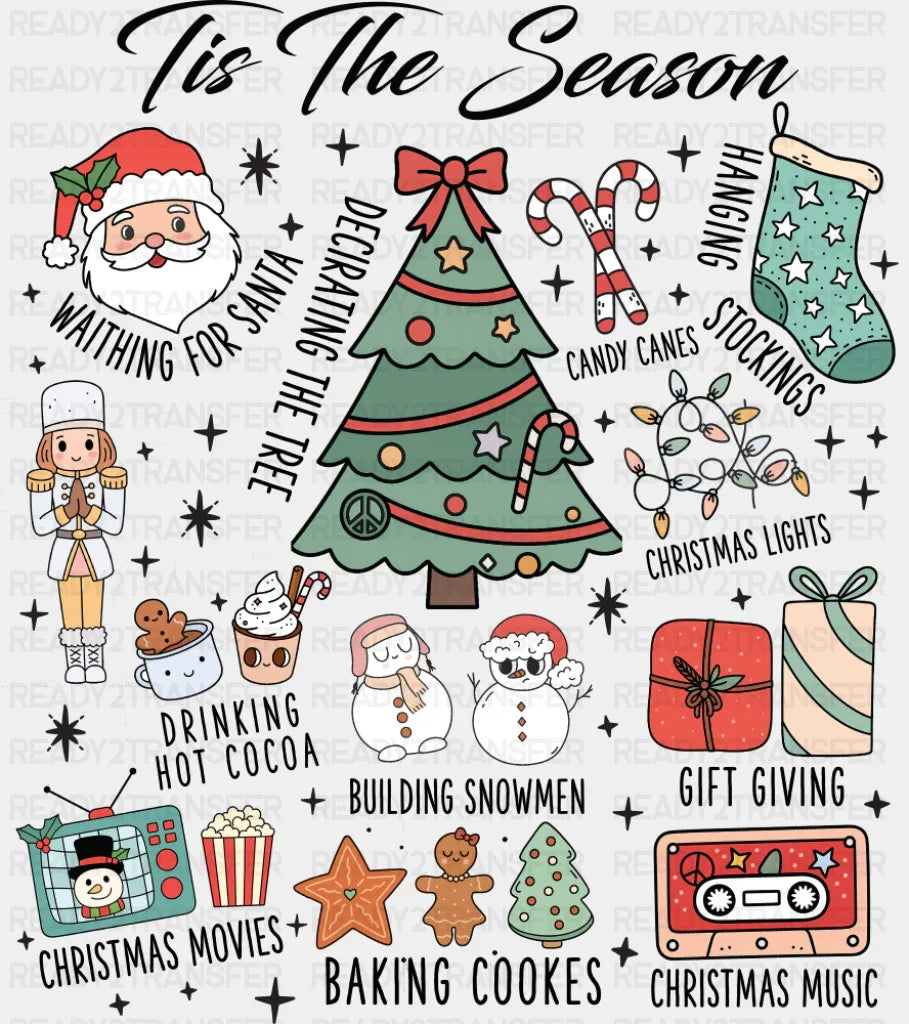 Tis The Season B&W Collage - Christmas DTF Transfer Adult Unisex - S & M (10’’) / Dark Color Design (See Imaging)