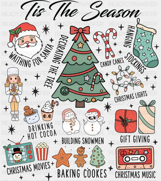Tis The Season B&W Collage - Christmas DTF Transfer Adult Unisex - S & M (10’’) / Dark Color Design (See Imaging)