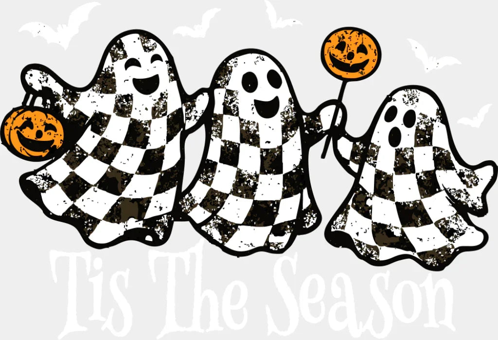 Tis The Season Checkered Ghosts - Halloween DTF Transfer Adult Unisex - S & M (10’’) / Light Color Design (See Imaging)
