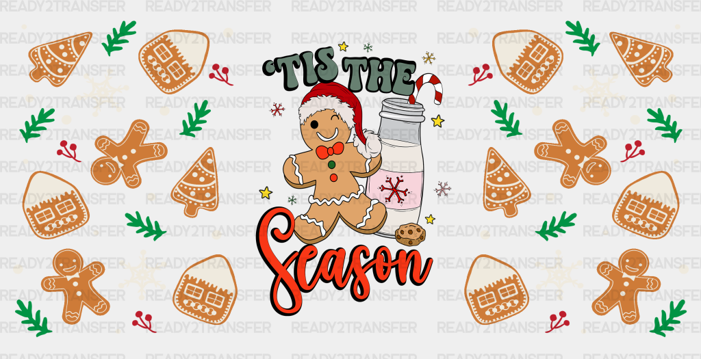 Tis The Season Cookie Design - Christmas Cup Wrap Uv Sticker Permanent Dtf Decal