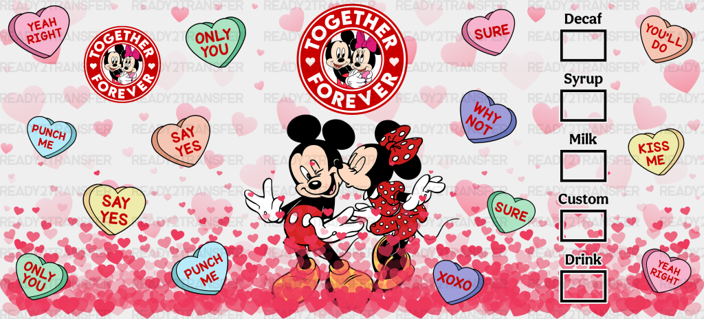 Together Forever Mickey And Minnie - Valentine’s Day Cup Wrap Uv Sticker Permanent Dtf Decal