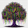 Tree With Beads - Mardi Gras DTF Transfers ready2transfer Dark Color Design (See Imaging)