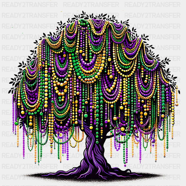 Tree With Beads - Mardi Gras DTF Transfers ready2transfer Dark Color Design (See Imaging)