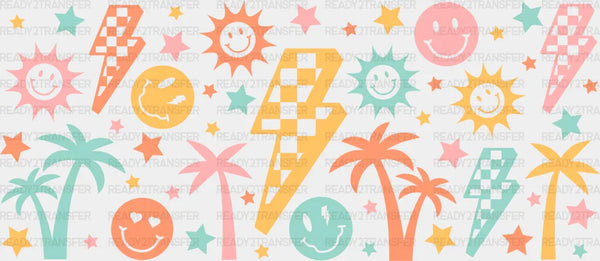 Trees And Smileys - Summer Cup Wrap UV Sticker Permanent UV DTF Decal