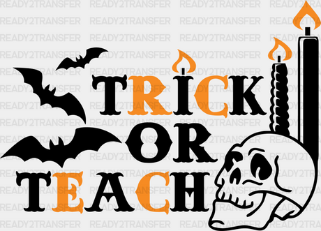 Trick Or Teach Bats And Candles - Halloween Dtf Transfer Adult Unisex S & M (10’’) / Dark Color