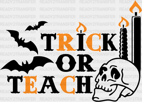 Trick Or Teach Bats And Candles - Halloween Dtf Transfer Adult Unisex S & M (10’’) / Light