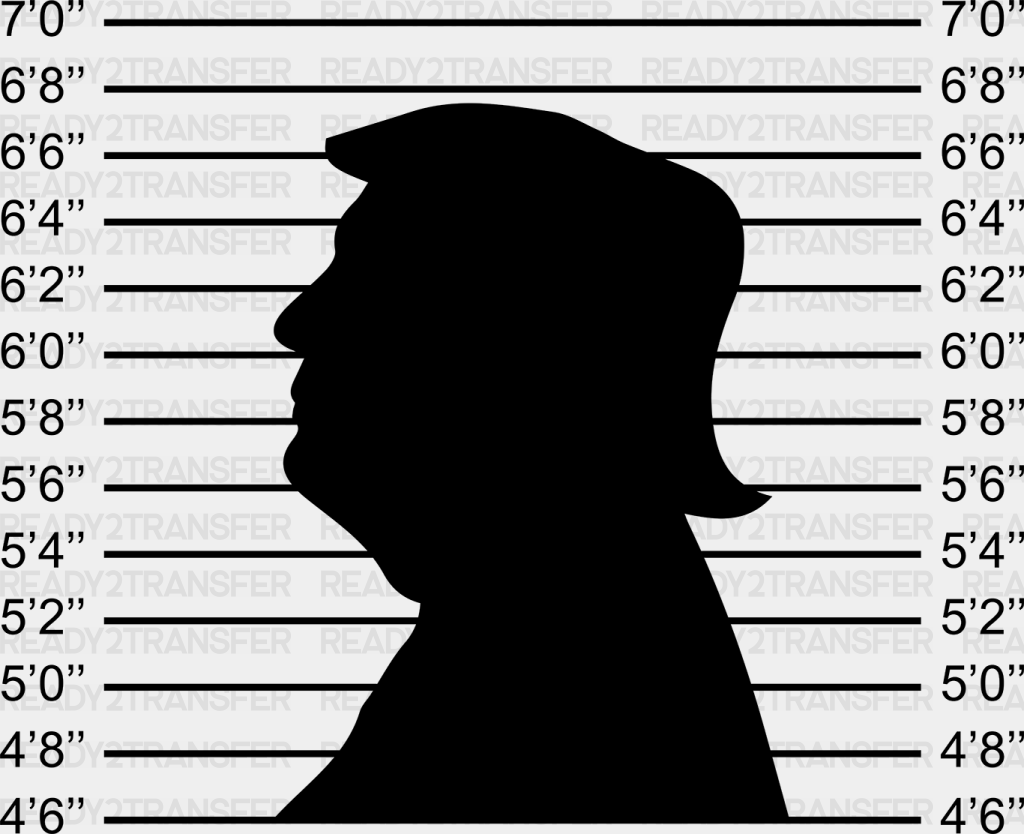 Trump Mug Shot Silhouette Election Dtf Transfer Adult Unisex - S & M (10’) / Black