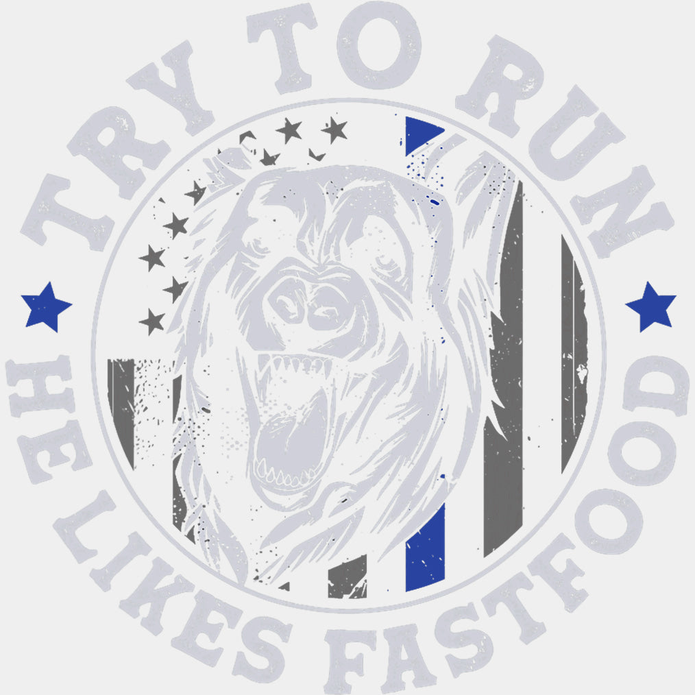 Try To Run, He Likes Fastfood - Police DTF Transfers ready2transfer Light Color Design (See Imaging)