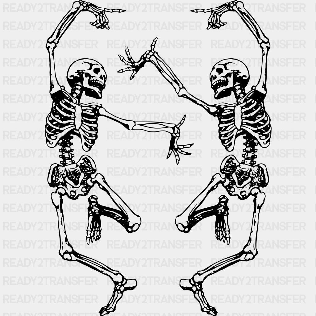 Two Skeletons Dancing - Skeleton DTF Transfers ready2transfer Dark Color Design (See Imaging)