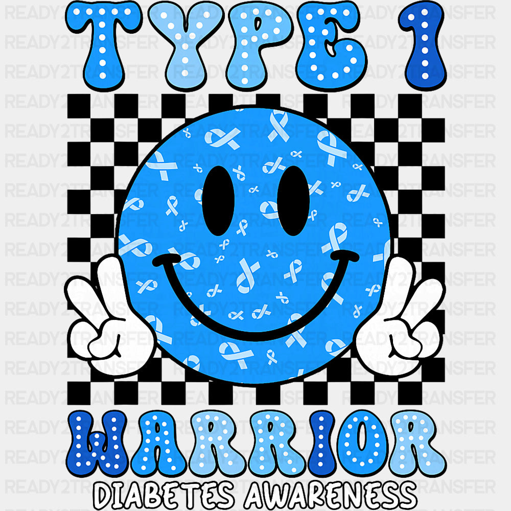 Type 1 Warrior Diabetes Awareness Smiley - Diabetes DTF Transfers ready2transfer Dark Color Design (See Imaging)
