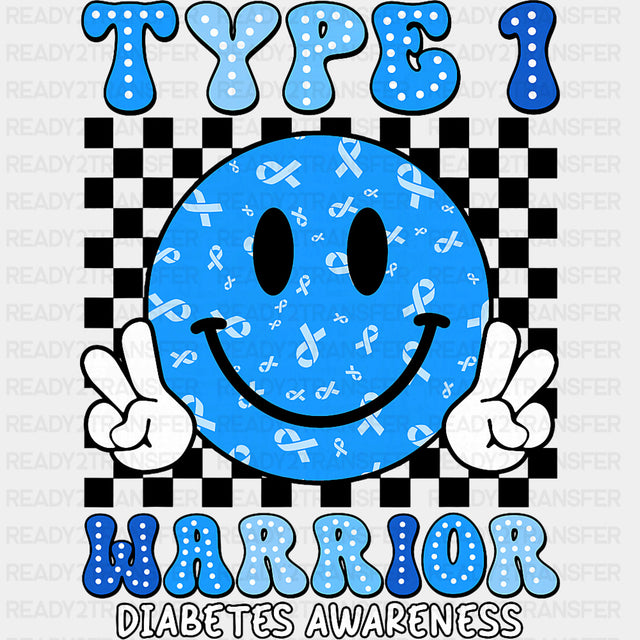 Type 1 Warrior Diabetes Awareness Smiley - Diabetes DTF Transfers ready2transfer Dark Color Design (See Imaging)