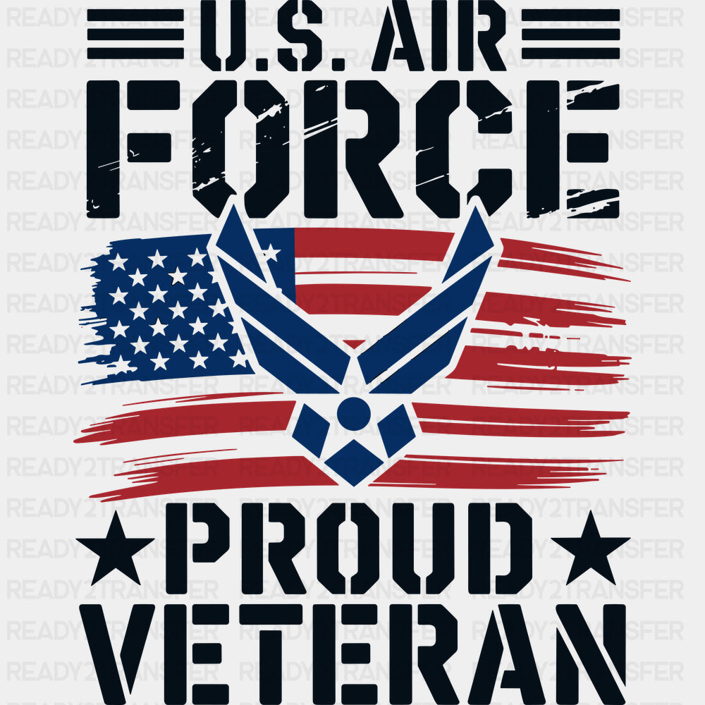 U.S. Air Force Proud Veteran - Air Force DTF Transfers - Adult Unisex - S & M (10’’) / Dark Color Design (See Imaging)