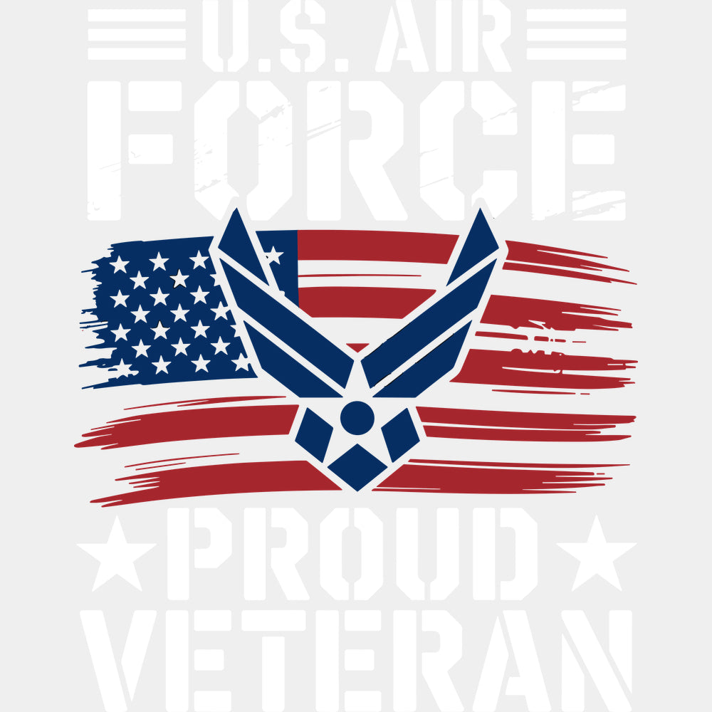 U.S. Air Force Proud Veteran - Air Force DTF Transfers - Adult Unisex - S & M (10’’) / Light Color Design (See Imaging)