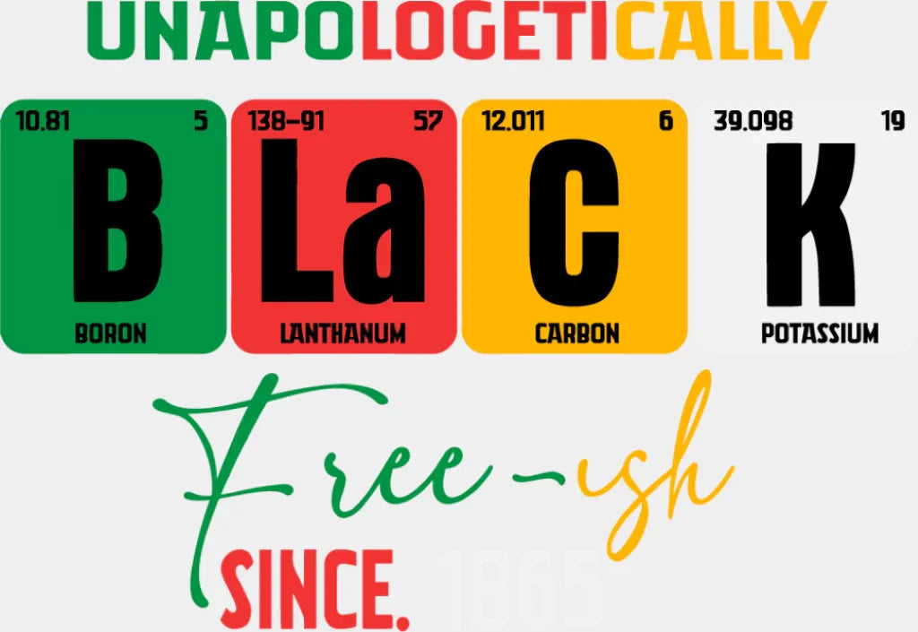 Unapologetically Black Freeish Since 1865 - Juneteenth DTF Transfer Adult Unisex - S & M (10’’) / Light Color Design