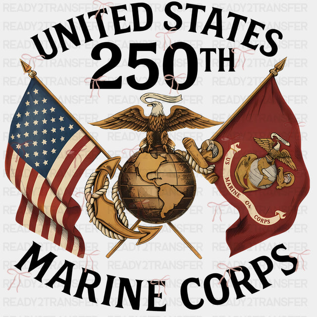 United States 250th Marine Corps - Marines DTF Transfers - Adult Unisex - S & M (10’’) / Dark Color Design (See Imaging)