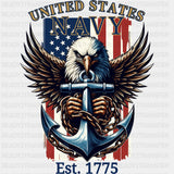 United States Navy Est. 1775 - Navy DTF Transfers - Adult Unisex - S & M (10’’) / Dark Color Design (See Imaging)