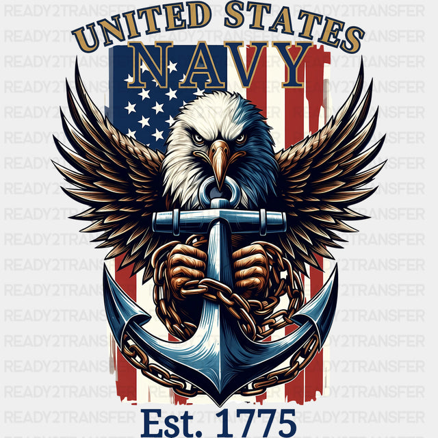 United States Navy Est. 1775 - Navy DTF Transfers - Adult Unisex - S & M (10’’) / Dark Color Design (See Imaging)