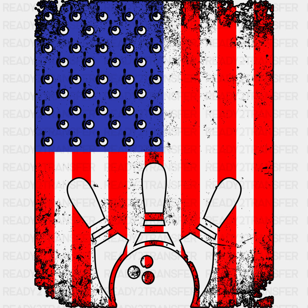 US Flag Bowling - Bowling DTF Transfers ready2transfer Dark Color Design (See Imaging)