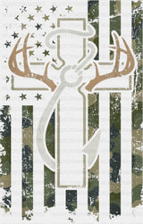 US Flag Cross Deer Antler Fish Hook - Outdoor DTF Transfer
