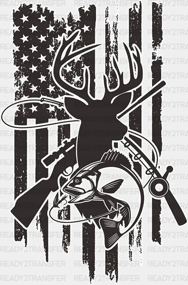 US Flag Deer With Hunting Tools Design - Hunting DTF heat transfer