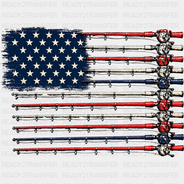 US Flag, Fishing Rods - Fishing DTF Transfers