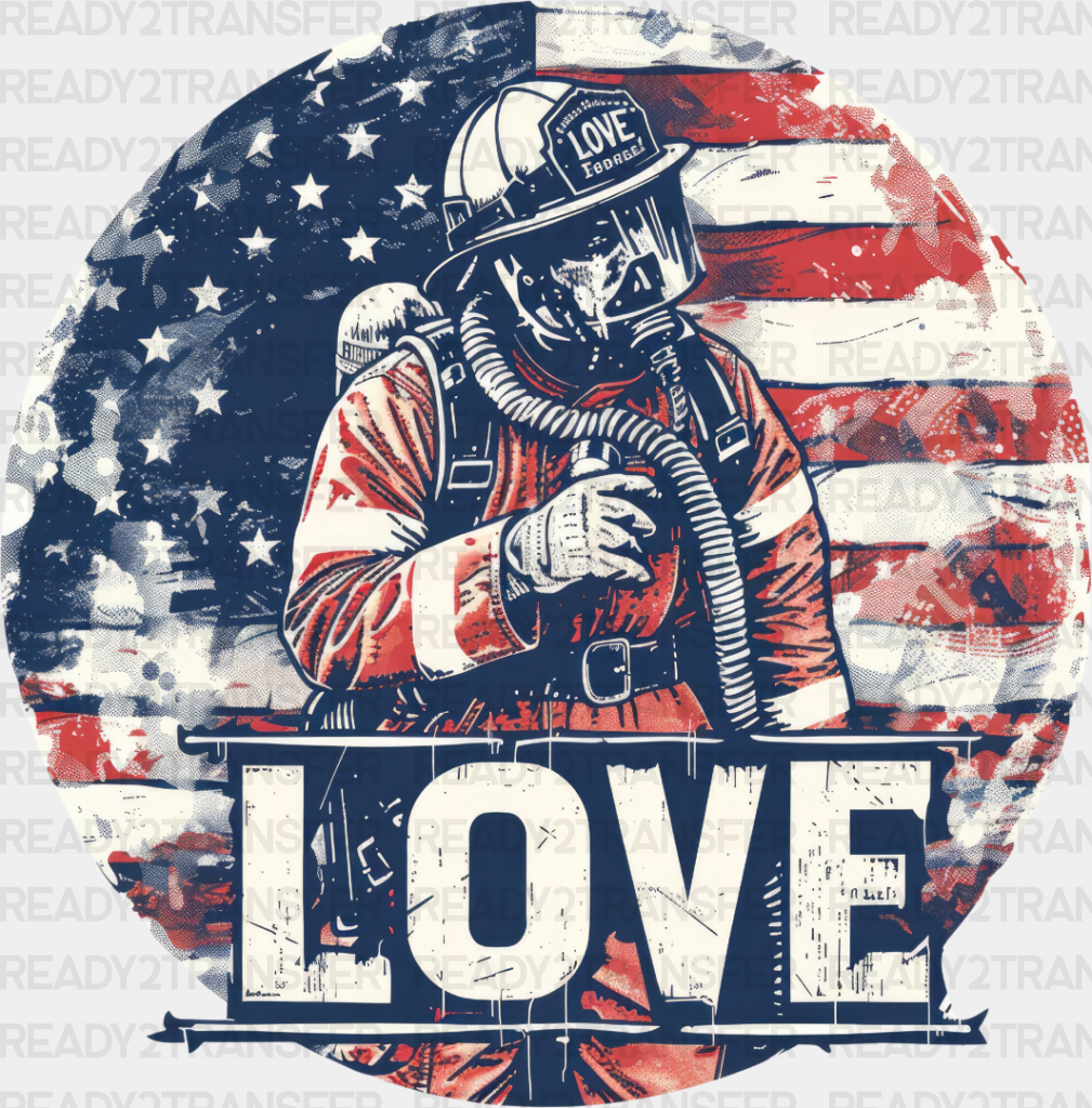 Us Flag Love Design - Firefighter Dtf Heat Transfer