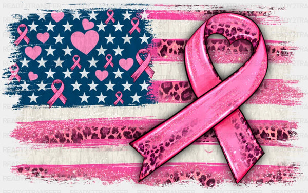 US Flag Pink Ribbon - Breast Cancer DTF Transfer