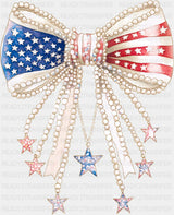 US Flag Ribbon With Pearls - 4th Of July DTF Transfer ready2transfer