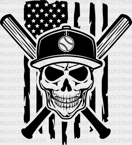 Us Flag Skull Design - Baseball Dtf Heat Transfer Adult Unisex S & M (10’’) / Black