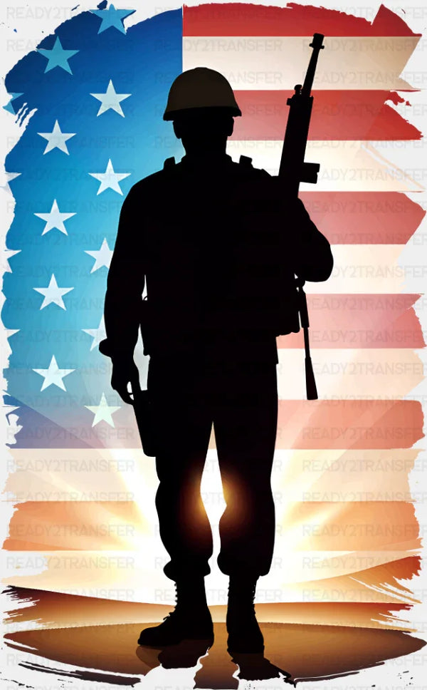 US Flag Soldier Silhouette Design - Military DTF Heat Transfer