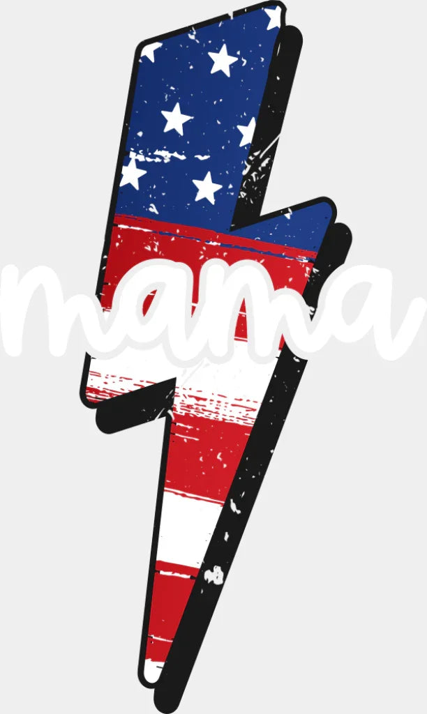US Lightning Bolt Mama B&W - 4th Of July DTF Transfer Adult Unisex - S & M (10’’) / Light Color Design (See Imaging)
